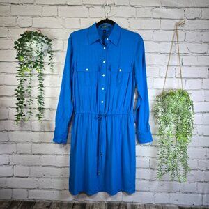 LAUREN RALPH LAUREN COBALT BLUE BUTTON FRONT SHIRT DRESS LONG SLEEVE SIZE 6